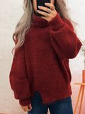 Women's Sweater Ribbed Knit Turtleneck Long Sleeve Pullover Burgundy One Size 737af2b0c6df450c95a0658e9843ad2a-Max-Origin Trendsi