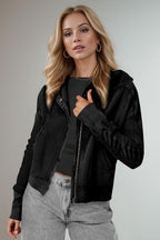 Double Take Hooded Jacket Waffle-Knit Zip Up Long Sleeve 73877bcd-7205-4622-a4f8-7d7c6301eed3-Max Trendsi