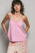 POL Lace Detail V-Neck Textured Knit Camisole