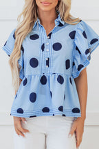 Polka Dot Blouse Ruffled Short Sleeve Shirt Light Blue Shirt Top Light Blue 739360ab-0112-4a70-9c05-3fb624cff067-Max Trendsi