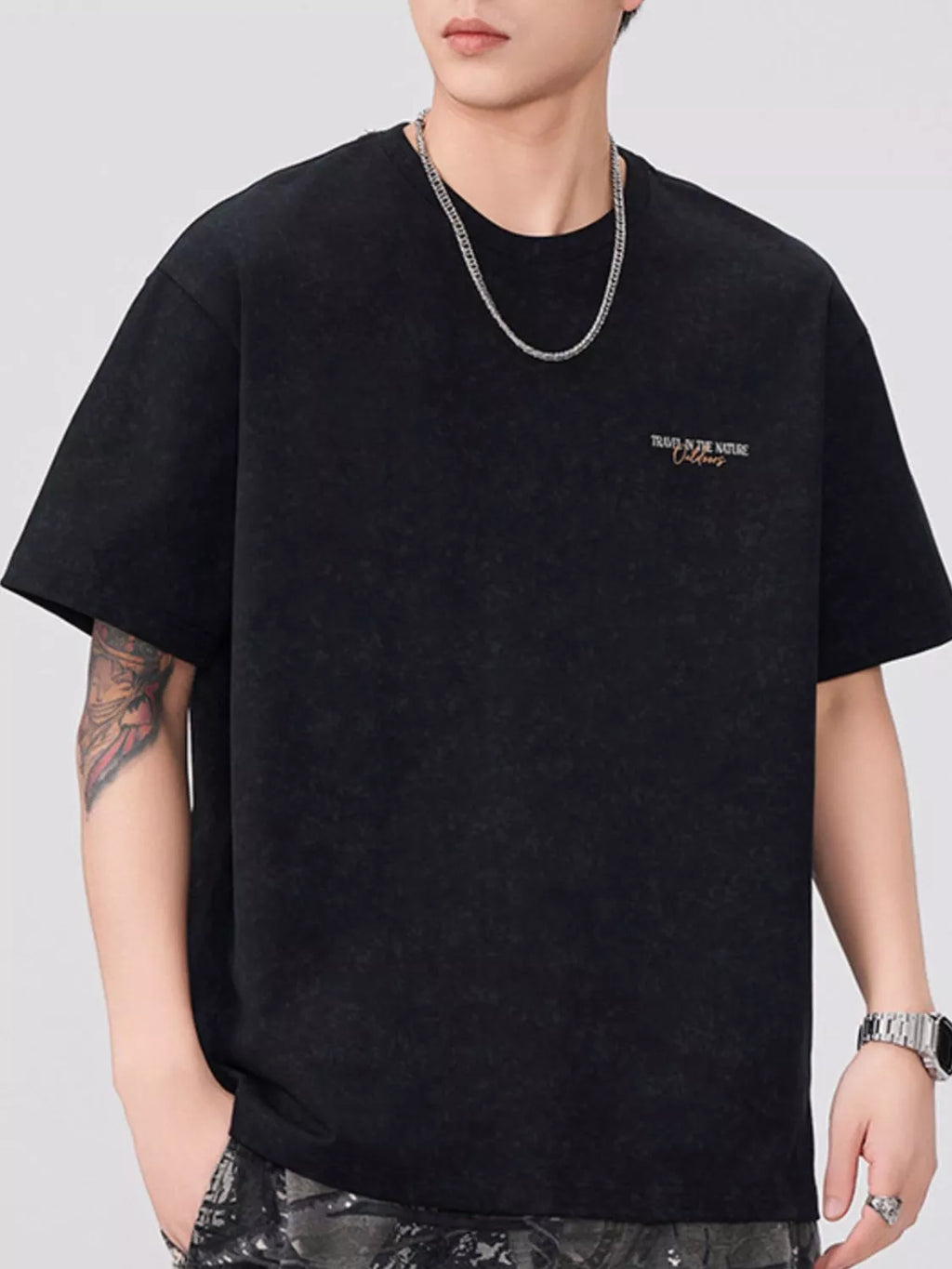 Men's T-Shirt Cotton Black Graphic Round Neck Short Sleeve Oversized Top 7396b013-441a-405b-b765-677a9e2e6a16-Max-Origin Trendsi
