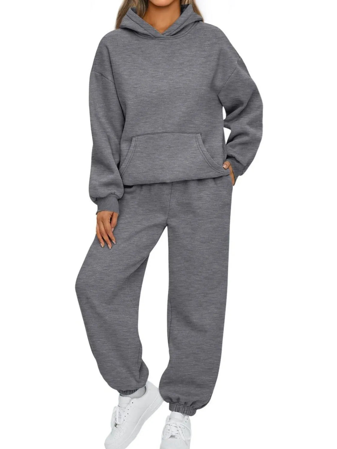 Women's Joggers Set Fleece Kangaroo Pocket Hoodie and Pocketed Pants Dark Gray 739ac891-bdd4-4f46-883e-b12c6bdf4936-Max-Origin Trendsi