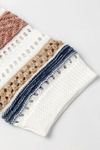 Women Knit T-shirt Openwork Colorful Striped V Neck Half Sleeve Top 739b05a0-9fb7-47c8-9f77-d34558a02318-Min Trendsi