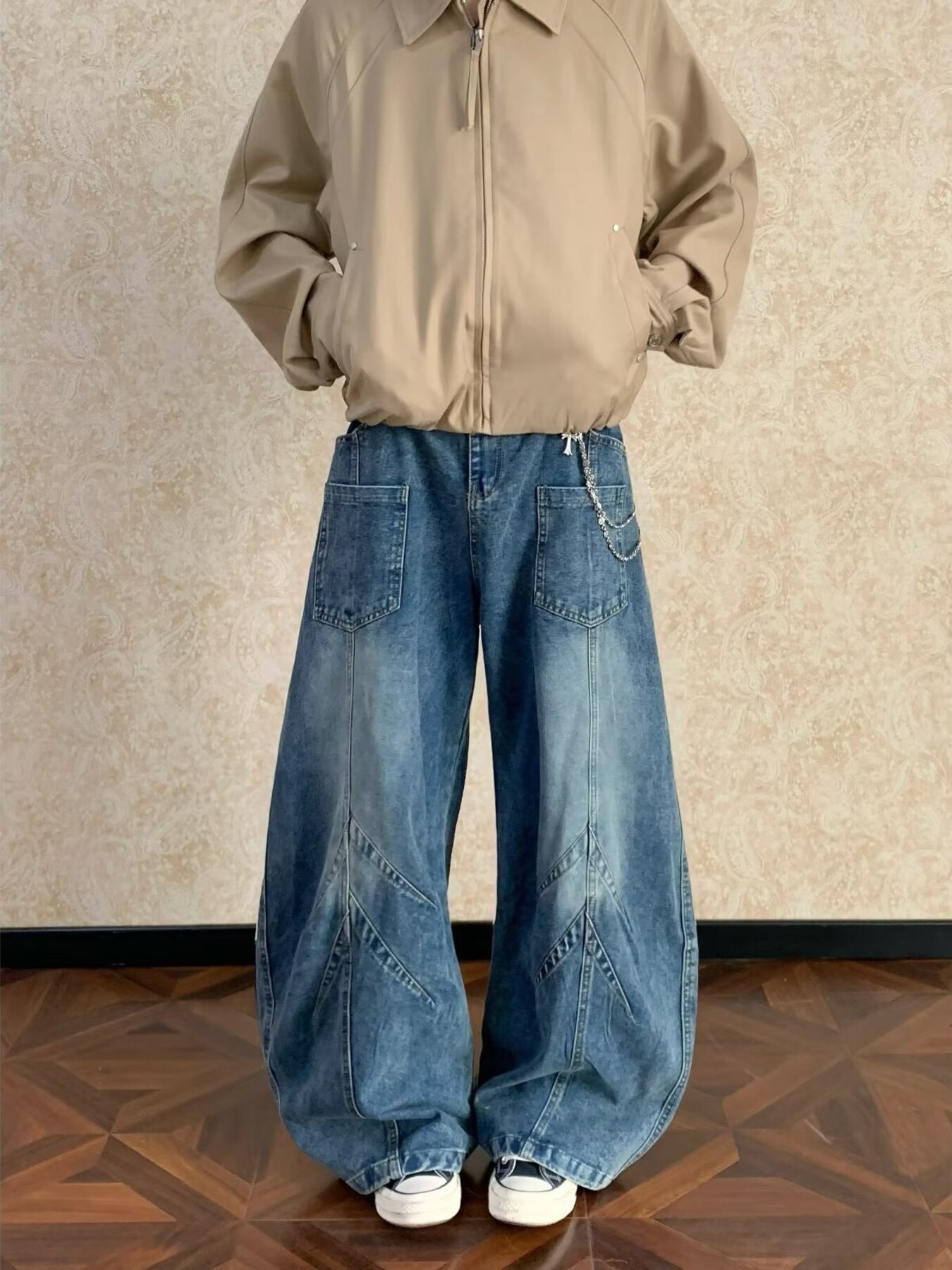 Men's Full Size Washed Wide Leg Jeans Plus Size
