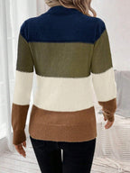 Striped Sweater Color Block Mock Neck Long Sleeve Soft Knitwear 73a63ab3-33e8-40a4-be86-3f5aa9286a0d-Max Trendsi