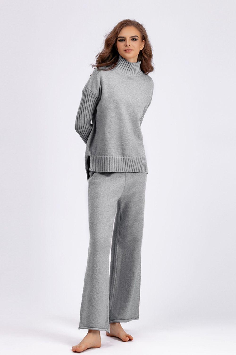 Basic Bae Turtleneck Sweater Set Long Sleeve Knit Top and Pants