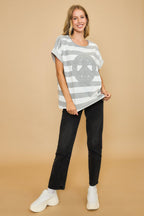 Umgee USA Women T-Shirt Gray Peace Sign Patch Striped French Terry Top 73b238b5-0325-4929-acfc-e82c3630210e-Max Trendsi