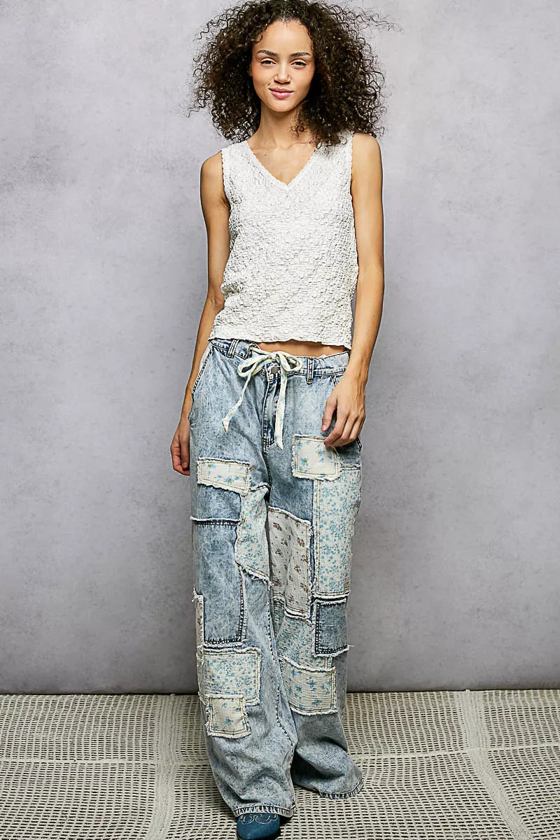 POL V-Neck Tank Top Off White Textured Knit with Lace Trim Sleeveless 73b2d7cf-8fba-4fc1-ab79-8067538cdc47-Max-Origin Trendsi