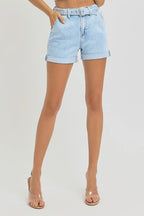 RISEN Roll Up Denim Shorts Women's High Rise Belted Light Washed 73b56bdd501946159d455894e05c80b6-Max-Origin Trendsi