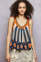 POL Flowy Tank Top Indigo Multi Stripe Pattern Openwork Knit with Scalloped Edge INDIGO MULTI One Size 73bf9b73-f762-4b8a-95d4-07c2063abf1f-Max-Origin Trendsi