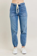 Judy Blue Denim Jogger Pants High Waist Drawstring Medium Wash MD 73c7502a9d864a1bbdea00fb9e2fe73c-Max-Origin Trendsi