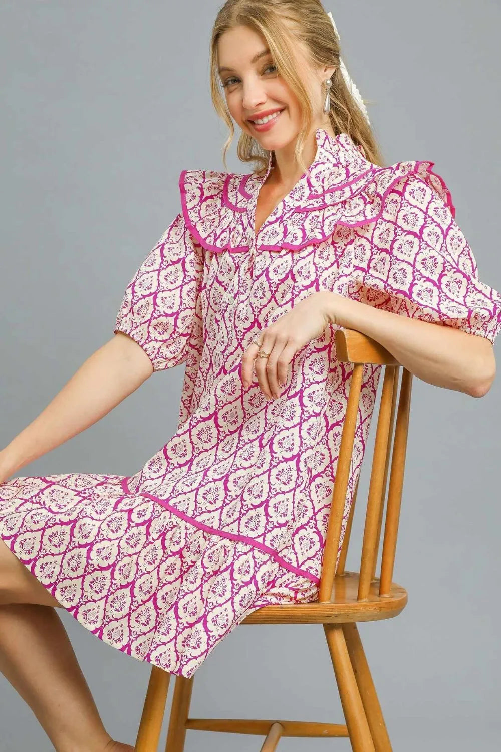 Umgee Mini Dress Ruffled Red-Violet Paisley Printed Puff Short Sleeve 73cca22c-42d0-4b12-80d1-8a333742b0fe-Max-Origin Trendsi