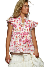POL Tassel Tie Floral Flutter Sleeve Blouse
