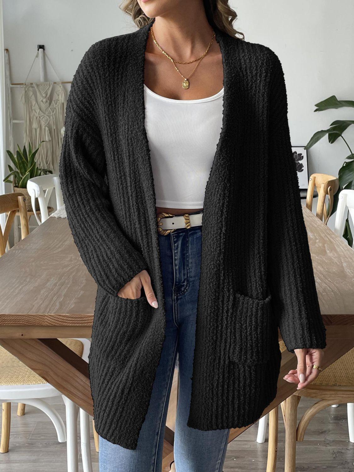 Knit Cardigan Open Front Long Sleeve Knitwear with Pockets 73e7ad7e-d9b4-4a1d-afcf-de9a6b77b277-Max Trendsi