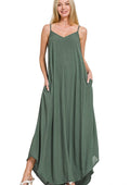 Zenana Woven Crinkle Cami Maxi Dress with Side Pockets