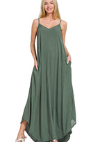 Zenana Woven Crinkle Cami Maxi Dress with Side Pockets