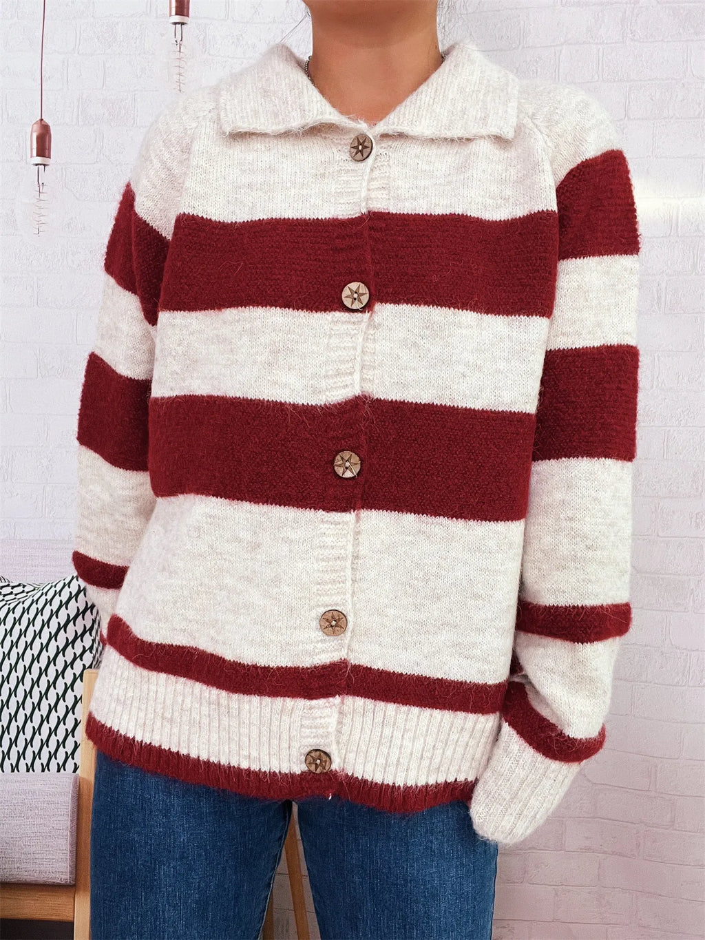 Women's Cardigan Striped Button-Up Cozy Soft Long Sleeve 73fc5b9529c44af1889d1b5d7ed3540b-Max-Origin Trendsi