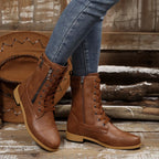 Women's Boots Pu Leather Lace Up Zip Round Toe Block Mid Heels Shoes 73fed26cd78847c6b8f4e09ca3780069-Max-Origin Trendsi