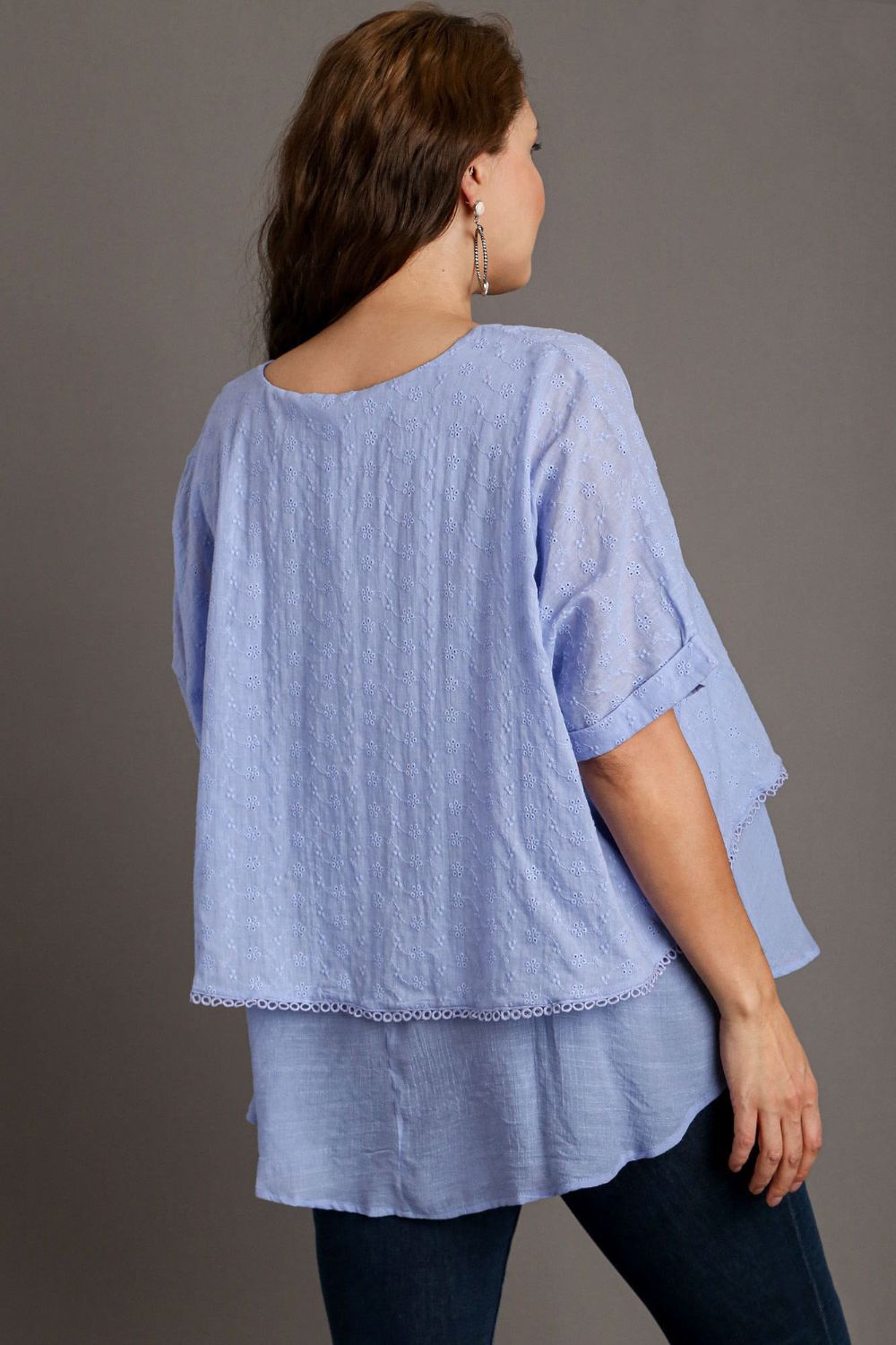 Umgee Blouse Light Blue Eyelet Layered Cotton Short Sleeve Top 74066dfb-ca09-4a5f-aa39-317a17bf7484-Max Trendsi