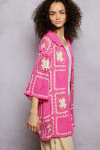 POL Crochet Shirt Pink Multi Openwork Floral with Granny Square Pattern Top 74069565-e7df-4471-8b74-5def60c6e90d-Max-Origin Trendsi
