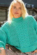 POL Knit Sweater Mock Neck Cable Long Sleeve Knitwear Jungle Green 74264369-6502-4e64-9162-bec72e3a629f-Max Trendsi