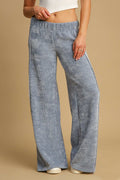 Umgee USA Ribbed Wide Leg Pants Elastic Waist Light Blue Loose Trousers Light Blue 7429b2b0-5a8d-4a68-9802-fd2c5bb78e1c-Max Trendsi