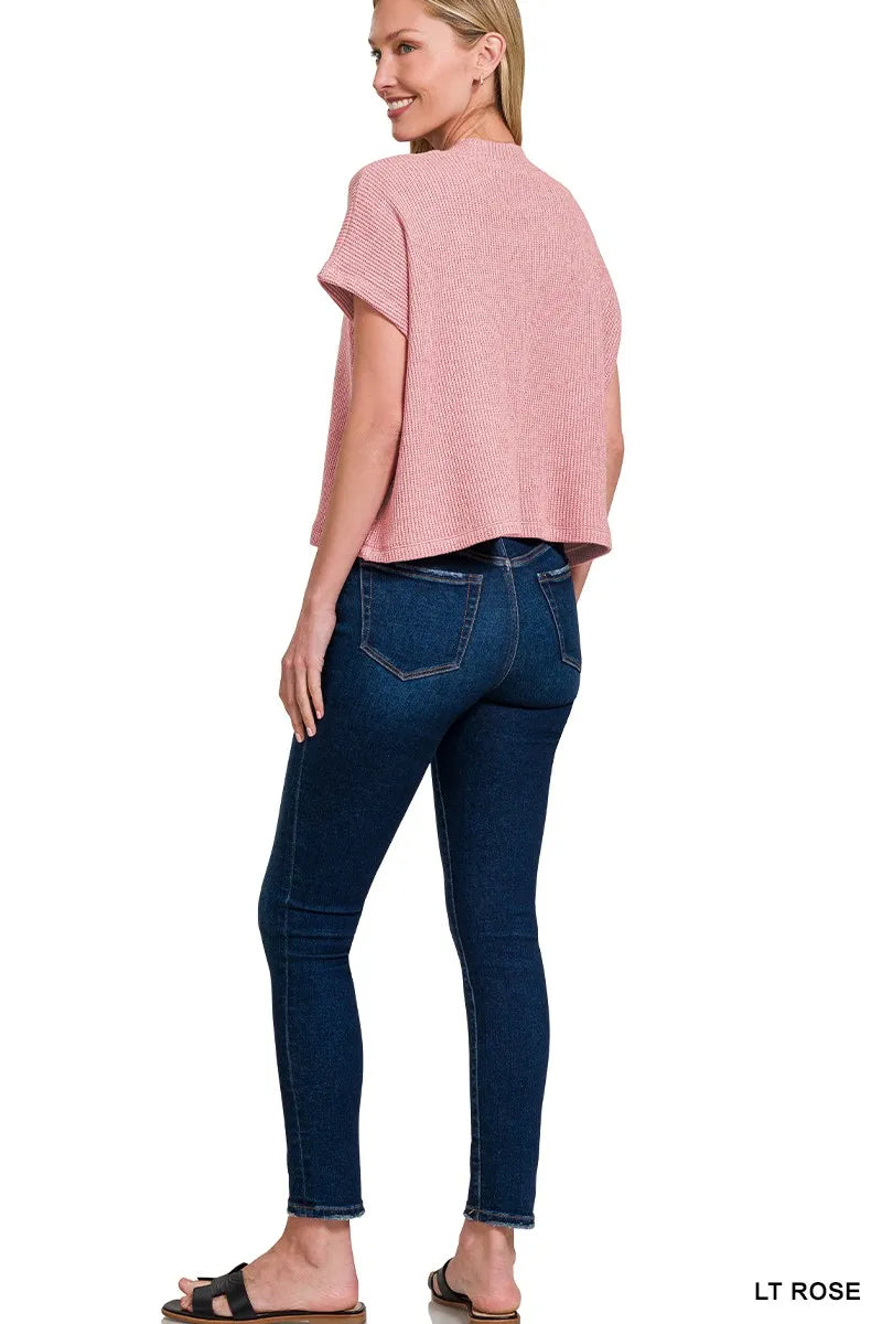 Zenana Sweater Set Light Rose Knit Boxy Top Short Sleeve & Long Pants 2 Pcs 7429b4cfd7184acdbc5927573b45a0a8-Max-Origin Trendsi