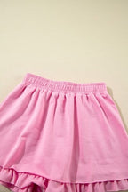 Women's Outfit Set Pink Half Zip Puff Sleeve Top and Ruffled Shorts 2 Pcs 74325007-12b8-4c97-9fab-89f8d0f75707-Min Trendsi