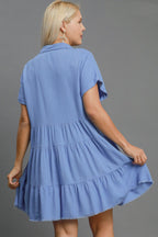 Umgee Mini Dress Sky Blue Ruffle Raw Hem Folded Sleeve Tiered 743dc10e-8712-4f87-b739-effecaed1d9e-Max Trendsi