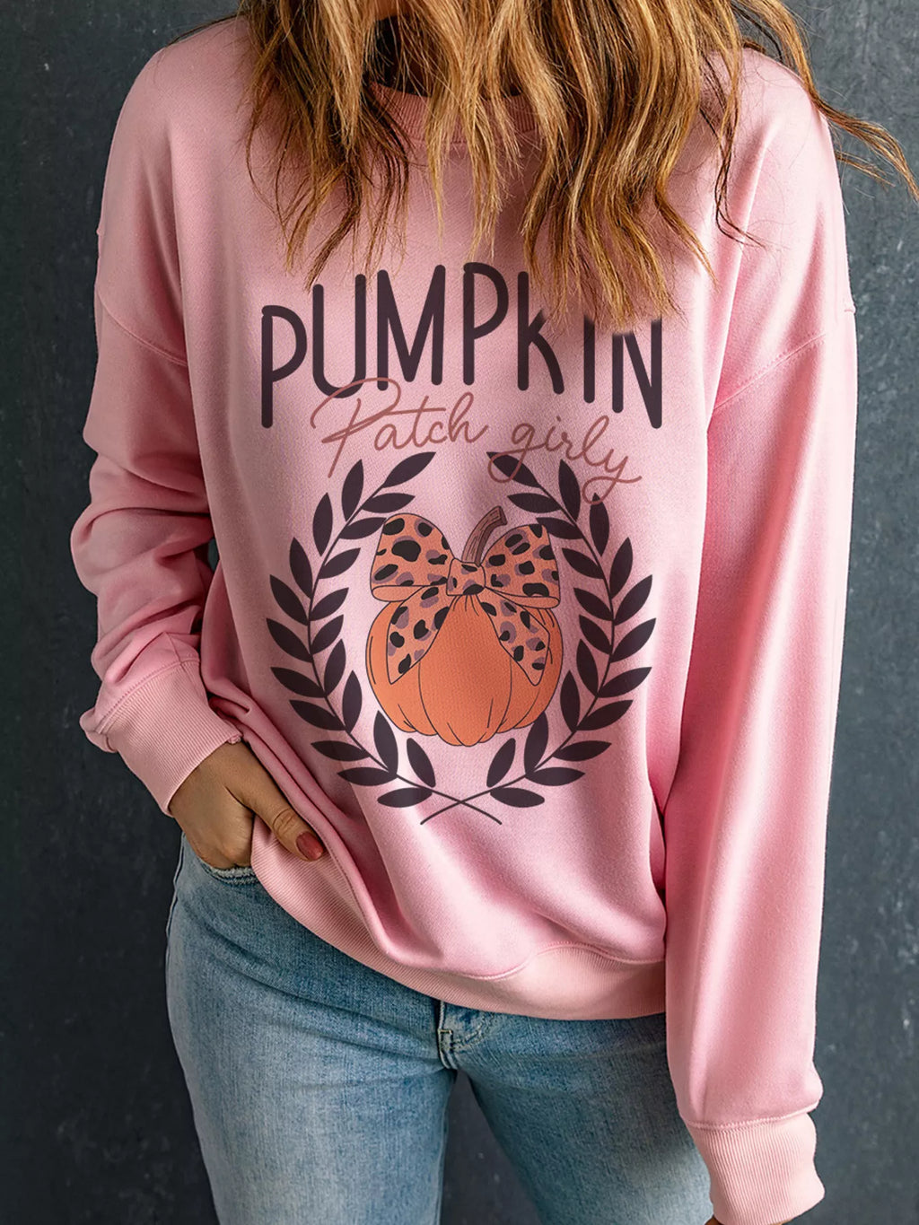 Women's Sweatshirt Halloween Leopard Bowknot Pumpkin Graphic Dusty Pink Top Dusty Pink 744b8e41867947f2af3df3f605bbc03b-Max-Origin Trendsi
