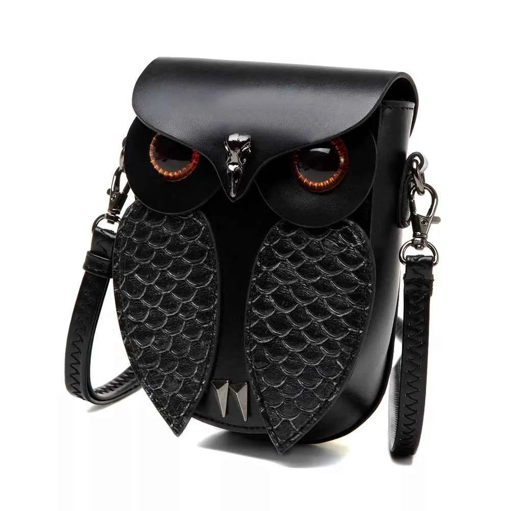 Owl Design Leather Crossbody Bag