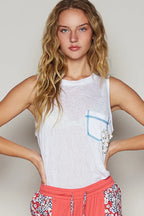 POL Tank Top White Floral Detail Pocket Patch Contrast Stitching 7454dbb3-be83-4594-8a6f-c985547a41b2-Max-Origin Trendsi