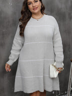 Plus Size Sweater Dress Plaid Round Neck Long Sleeve Mini 745531ac-bea1-4134-bcdb-b13f3ce0761c-Max Trendsi
