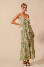 SO ME Floral Summer Maxi Flowy Dress sage Green Damask Backless Tied 7463125ba5c64722835adb80918f5e40-Max-Origin Trendsi