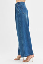 RISEN Wide Leg Jeans Women's Mid Rise Fit Knit Denim Look Pants 746c5cdc56ec4808abfbb27fd2802d24-Max-Origin Trendsi