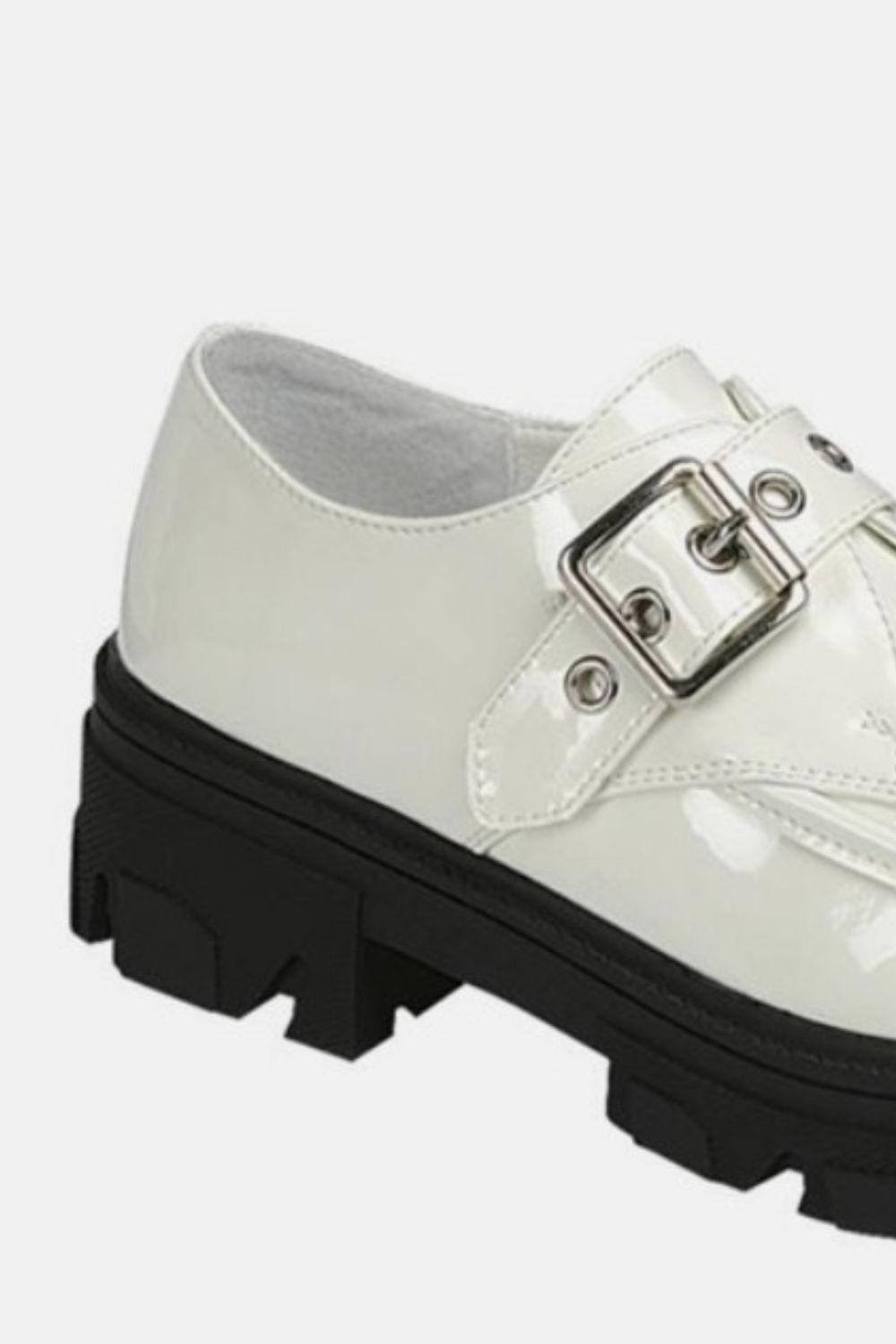 Forever Link Loafers USA Stock White Buckled Platform Lug Sole Shoes 74739da2-6dd9-4995-8060-49ec5c5421b9-Max Trendsi