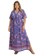 Plus Size V-Neck Dress with Printed Flutter Sleeves
