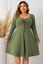 Honey Plus Size Long Sleeve Ribbed Dress with Sweetheart Neckline
