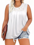 Plus Size Round Neck Tank with Lace Trim