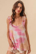 BiBi Tie Dye Top Printed Textured Woven with Ruffled Wide Straps PEACH PINK 748c9be769964d09a401f626645f0e5c-Max-Origin Trendsi