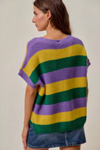 SO ME Women Sweater Purple Mix Mardi Gras Loose Fit V Neck Stripe Top 748e7ef11d5f4604a015cb6335477d22-Max-Origin Trendsi