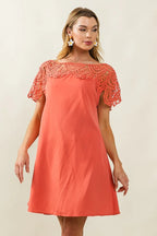 BiBi Dress Crochet Lace Yoke Detailed Wrinkled Short Sleeve 749f78d99ec1415ab9eafbddd5b7df5a-Max-Origin Trendsi