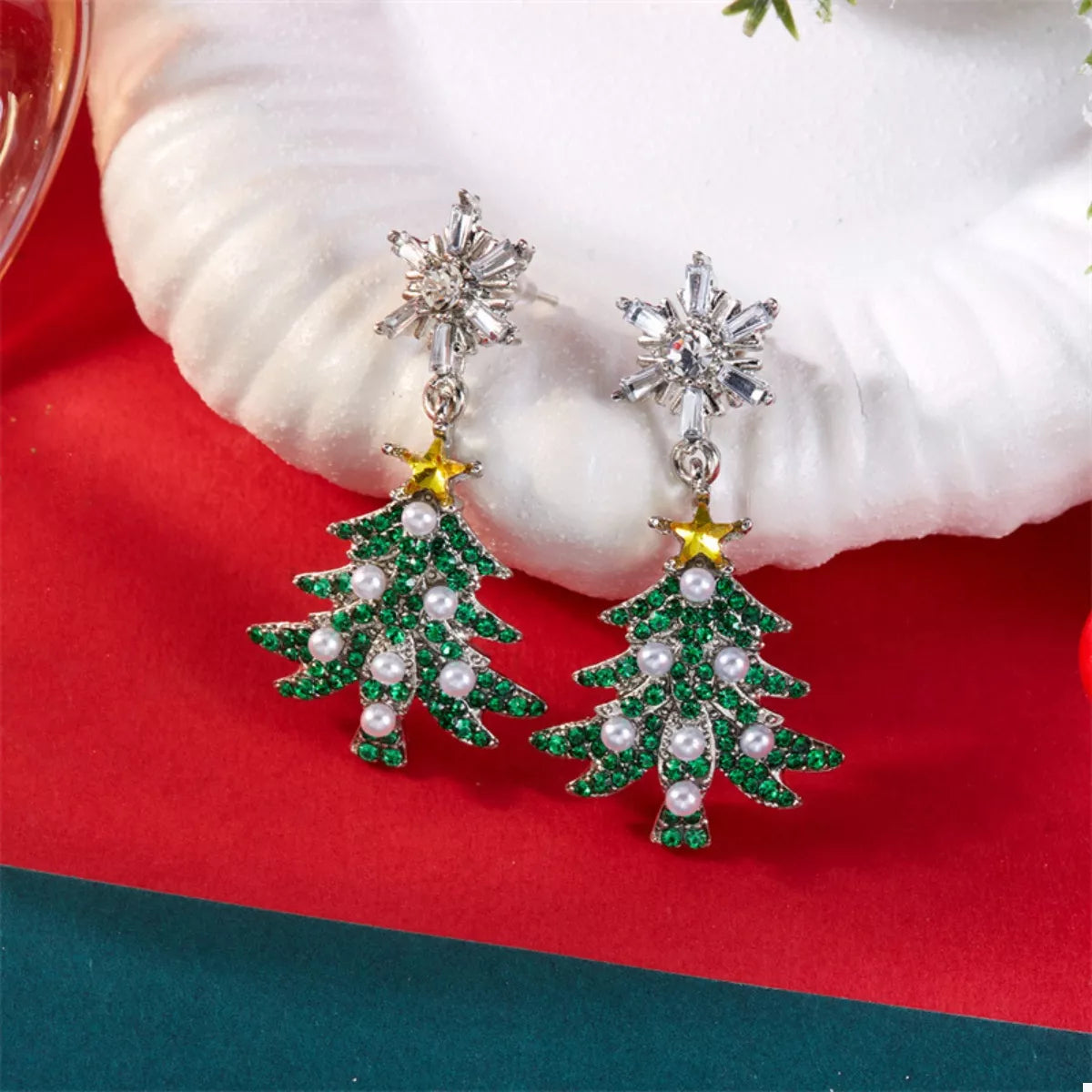 Dangle Earrings Christmas Tree Snowflake Rhinestone Silver-plated 74c01601-fde4-42d6-b031-a57169106864-Max-Origin Trendsi