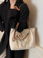 Pearl Chain Decor Large Suede Shoulder Bag