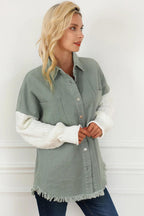 Raw Hem Jacket Cotton Collared Neck Button Up Long Knit Sleeve Outwear 74cb596d-9d66-4f5a-9fa1-881c8bb63d24-Max Trendsi
