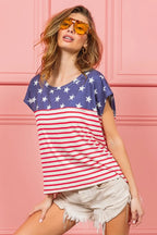 BiBi Cotton T-shirt US Flag Star Rpinted with Stripe Combo Top 74dd2123def04b6ba7f444b9c22e5c6f-Max-Origin Trendsi