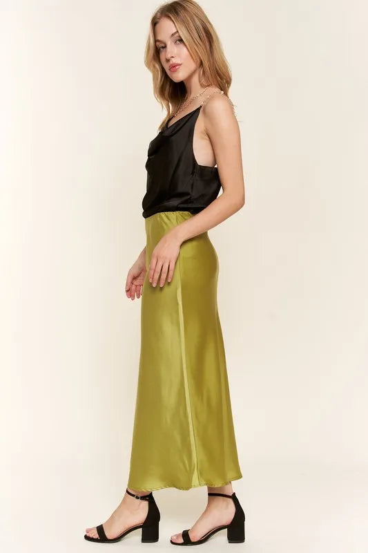 And The Why Satin Midi Skirt Greenish Basic Style 74f9533dc4e1418f9c48af9159811943-Max-Origin Trendsi