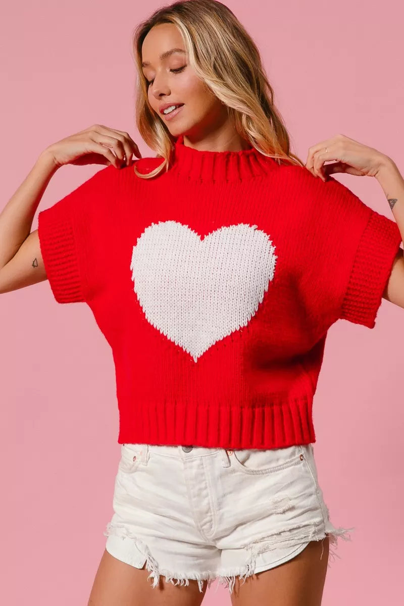 BiBi Valentines Sweater Red Rib Top White Banded Heart Pattern 74fbb5f2b4654c31a22a776a97ef29c4-Max-Origin Trendsi