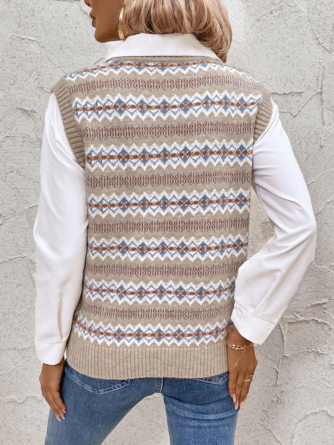 Sweater Vest Fair Isle Perfee V-Neck Sleeveless Knitwear 750c9bef-f9e0-498d-acdb-50ec5966320e-Max Trendsi