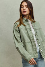 SO ME Womens Denim Shacket Olive Vintage Washed Button Twill Outwear 75167f5fa58d497283818ab26a918b3c-Max-Origin Trendsi